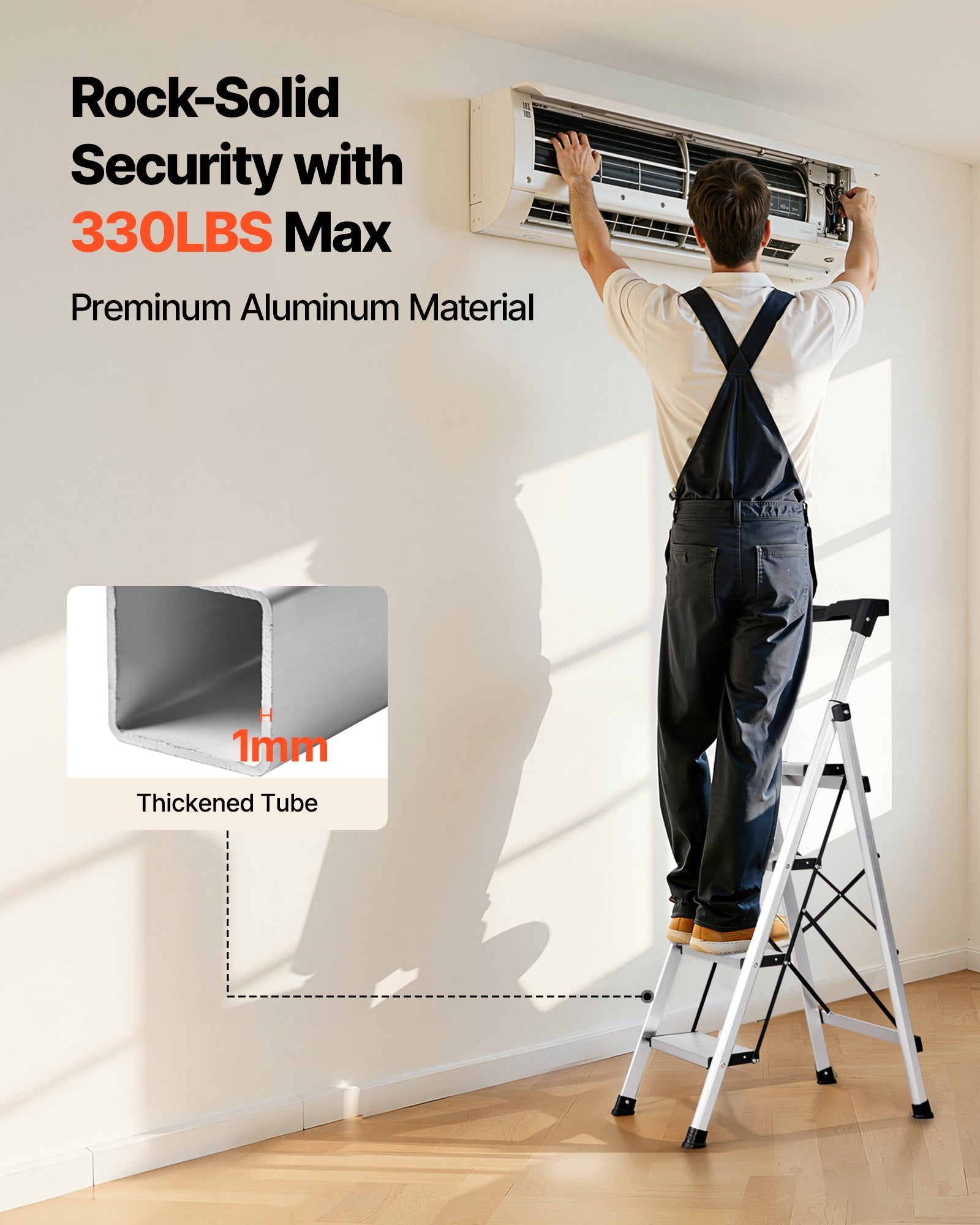 4 Step Ladder, Folding Step Stool With Wide Anti-Slip Pedal And Comfort Handgrip, 330 Lbs Capacity Portable Aluminum Stepladder, Multi-Use For Kitchen, Home, Warehouse And Office, Silver