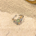 Cold Style  Temperament Fruit Green Clover Full Diamond Open Ring