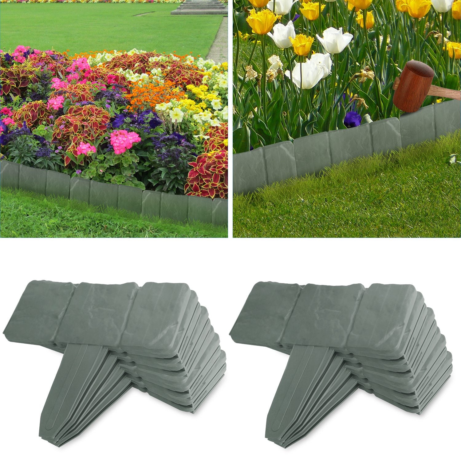 20 PCS Cobbled Stone Effect Plastic Garden Lawn Border Edging For Spring Garden Decoration