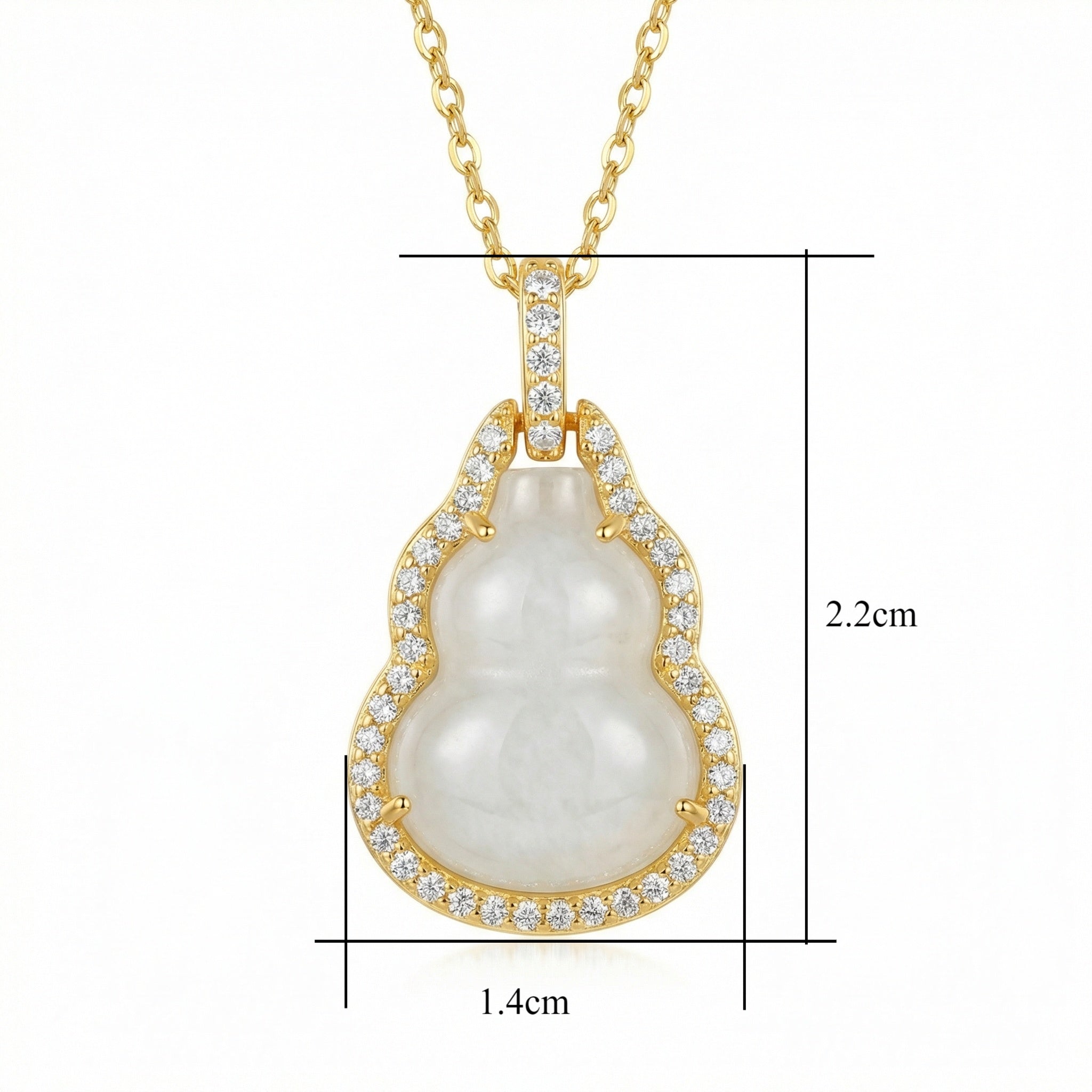 925 Sterling Silver Elegant White Jade Gourd Pendant Necklace with Shimmering Crystal Halo