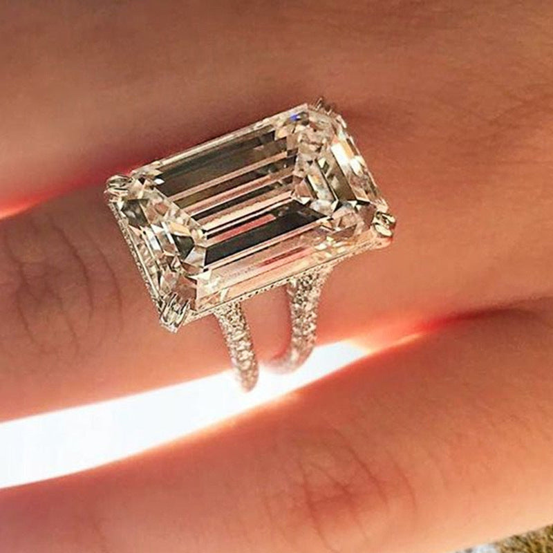 Shiny Extra Large 14 10mm Square Cut Zircon Ring, Exclusive European & American Jewelry For Women