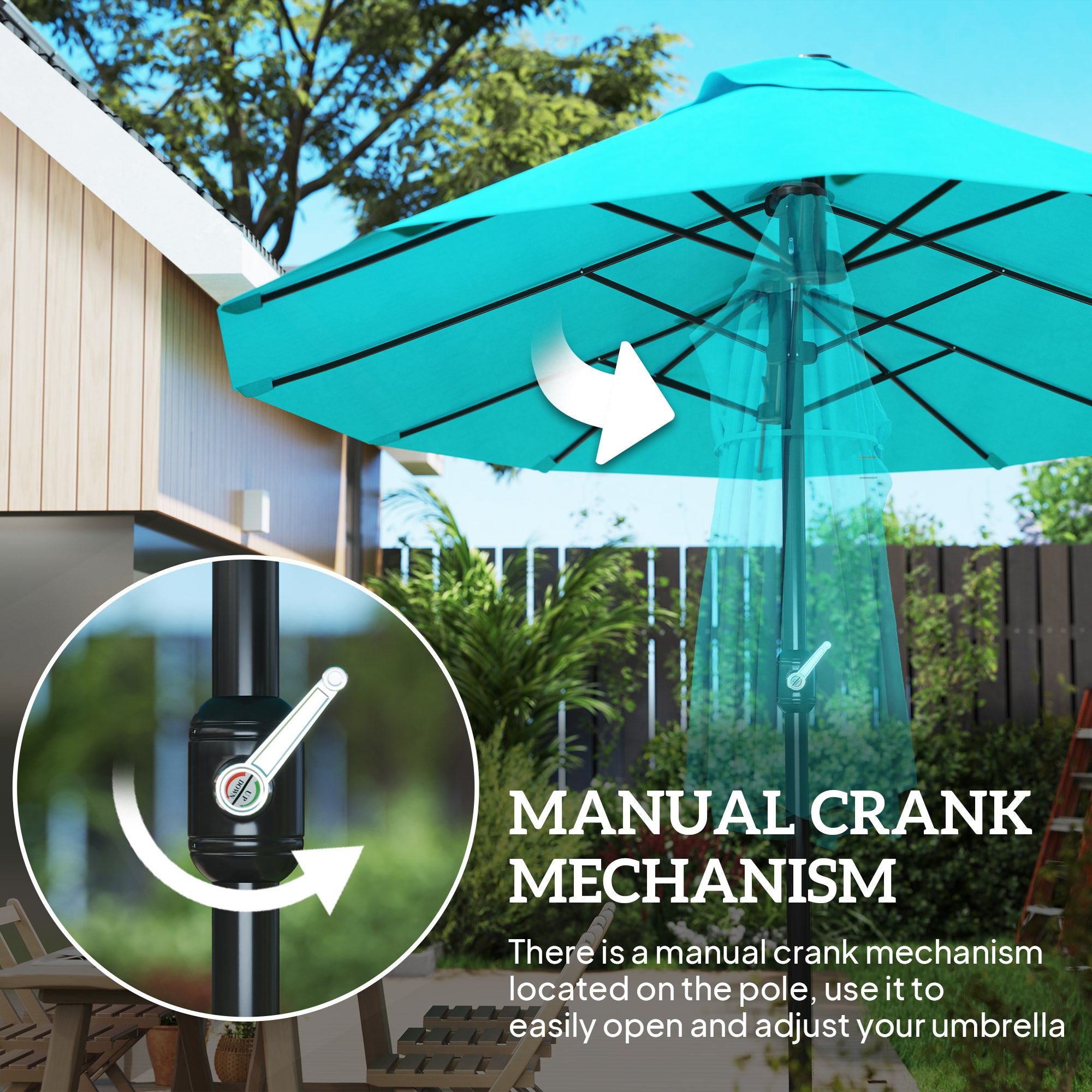 Patio Umbrella, 15 Steel Rectangular Outdoor Double Sided Market Umbrella With Base, Sun Protection & Easy Crank, Blue