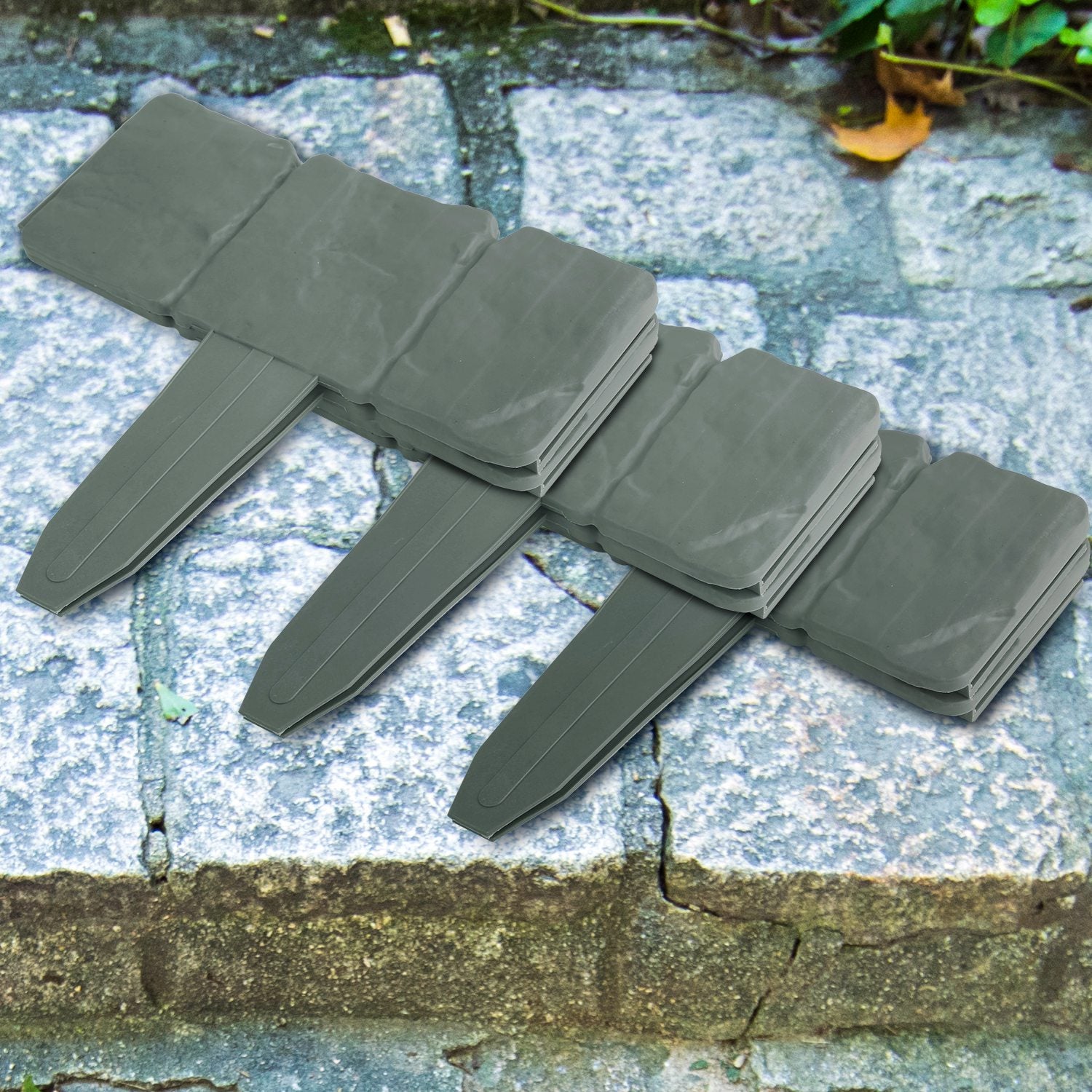 20 PCS Cobbled Stone Effect Plastic Garden Lawn Border Edging For Spring Garden Decoration
