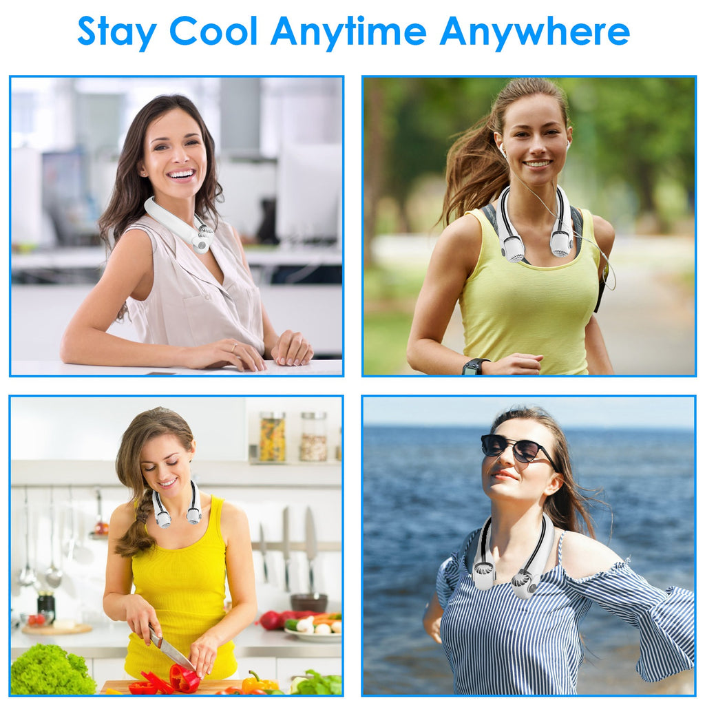 White-Green Options -- 1Pc Portable Neck Hanging Fan Hands-free Cooling Personal Fan With 3 Speeds 360 Degree Air Flow Adjustable Neck Width For Home Office Travel Dormitory