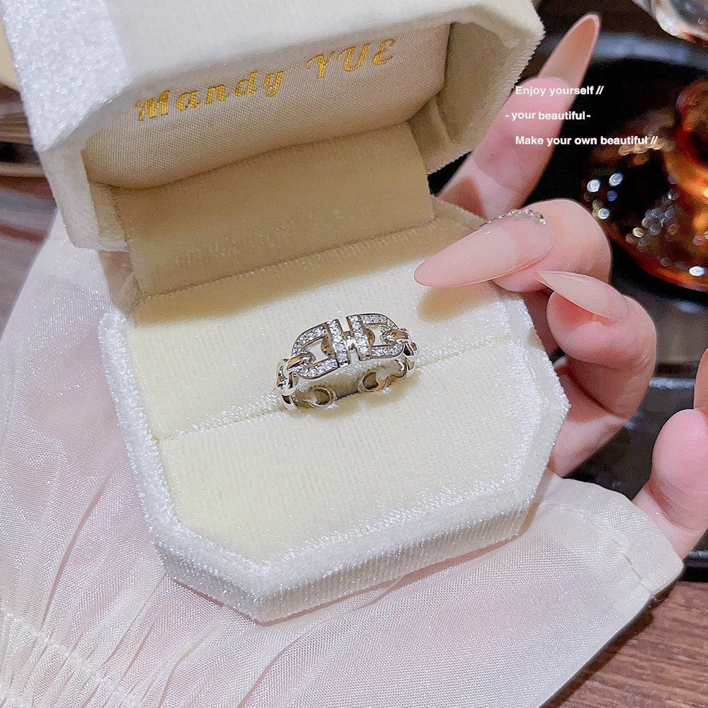 Niche Designer Zircon Inlaid Ring, High Grade Electroplated Open Adjustable Ring