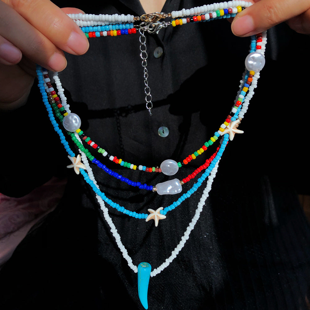 Handmade colorful rice beads multilayer necklace