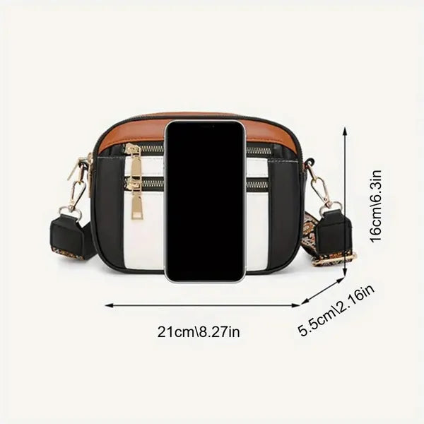 Handmade Women's Multi-Compartment Crossbody Bag & Wallet With Adjustable Strap, Golden-Tone Hardware, Zipper Closure - Premium Second-Layer Leather, 8.26x6.29, 6 Colors (Brown/White/Beige/Black/Blue/