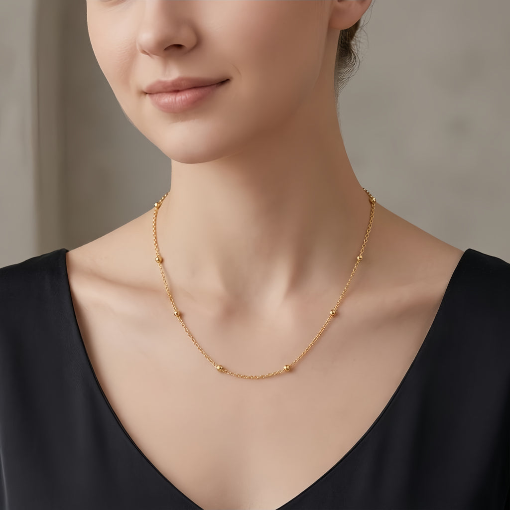 925 Sterling Silver Elegant Gold-Plated Sterling  Necklace with Adjustable Length and Delicate Bead Accents - Made in Italy