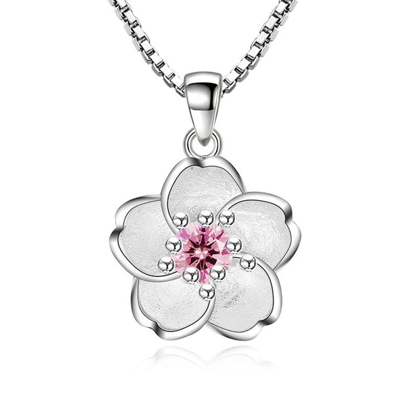 Handmade 925 Sterling Silver Cute Peach Blossom Pendant Necklace
