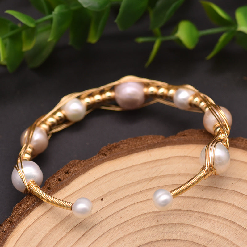 Natural Freshwater Pearl Elastic Bangle Bracelet Jewelry Handmade