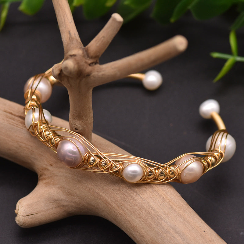 Natural Freshwater Pearl Elastic Bangle Bracelet Jewelry Handmade
