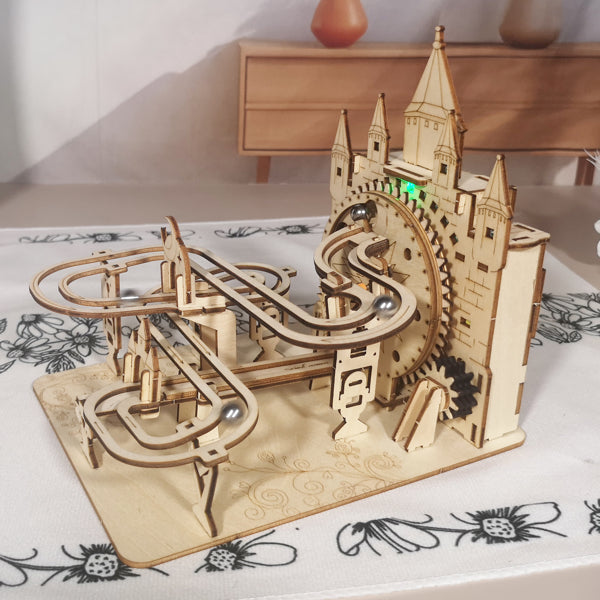 Electric 3D Wooden Puzzles Marble Run Model Kits Brain Teaser Puzzle DIY Handmade Christmas Gift(Without Battery)