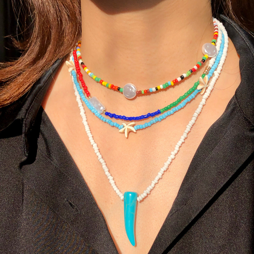 Handmade colorful rice beads multilayer necklace