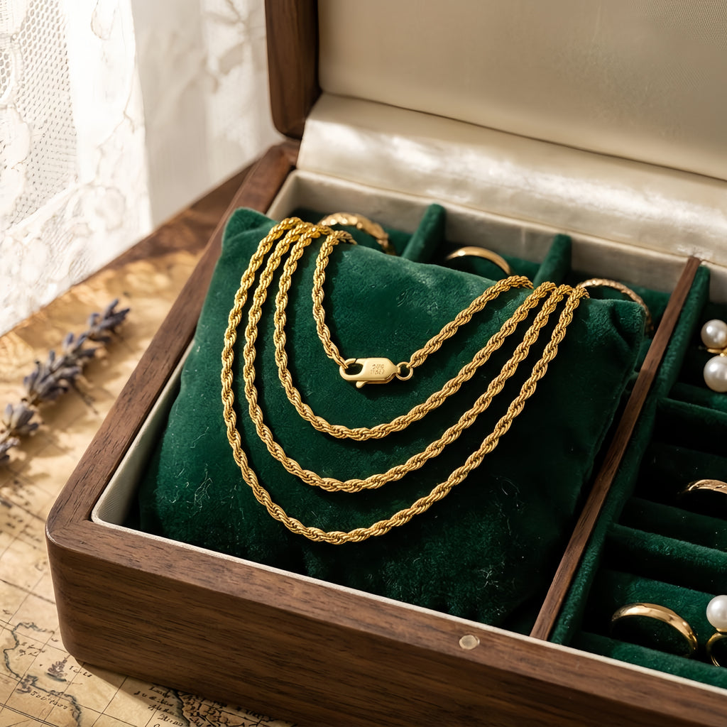 925 Sterling Silver Elegant Gold-Plated Sterling  Rope Chain Necklace - Classic Italian Craftsmanship