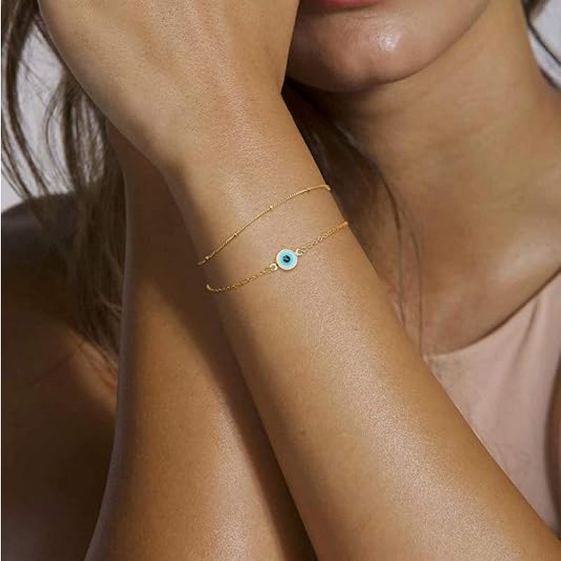 Dainty Gold Bracelets For Women, 14K Gold Filled Adjustable Layered Bracelet Cute Oval Chain  Bar Gold Bracelets For Women Jewelry