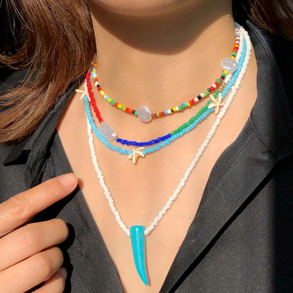 Handmade colorful rice beads multilayer necklace