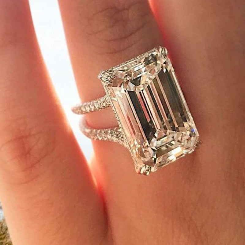 Shiny Extra Large 14 10mm Square Cut Zircon Ring, Exclusive European & American Jewelry For Women