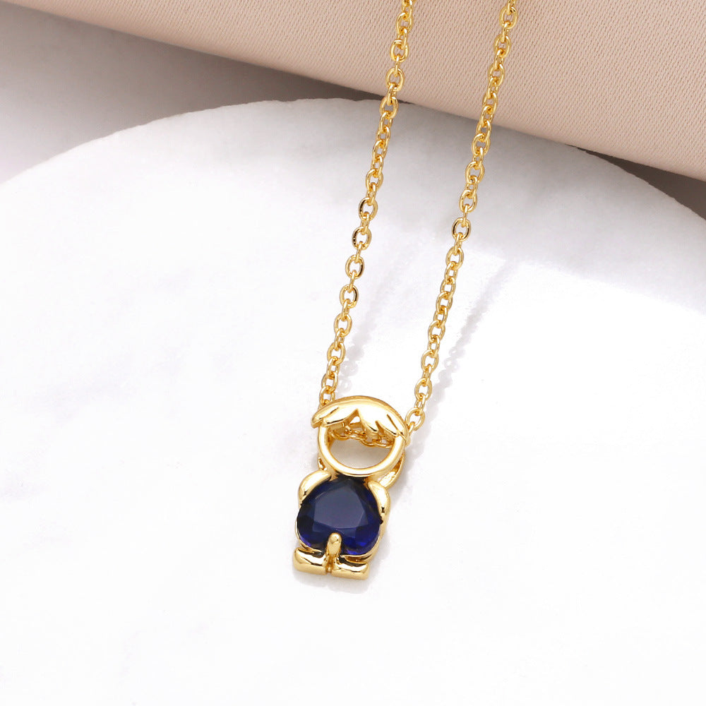 Copper Plated Real-gold Finished Heart Shaped Zircon Pendant Necklace