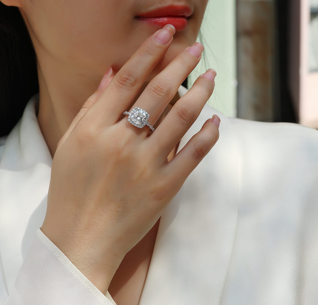 1Gorgeous Square Diamond - Set With Moissan S925 Sterling Silver And Platinum-plated Diamond Ring, Fashionable Diamond Jewelry Prohibit TikTok sales