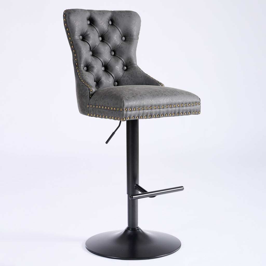 A&A Furniture,Aged And Retro PU Swivel Barstools Adjusatble Seat Height From 26-33 Inch, Modern Bar Stools With Backs Comfortable Tufted For Home Pub And Kitchen Island Black,Set Of 2