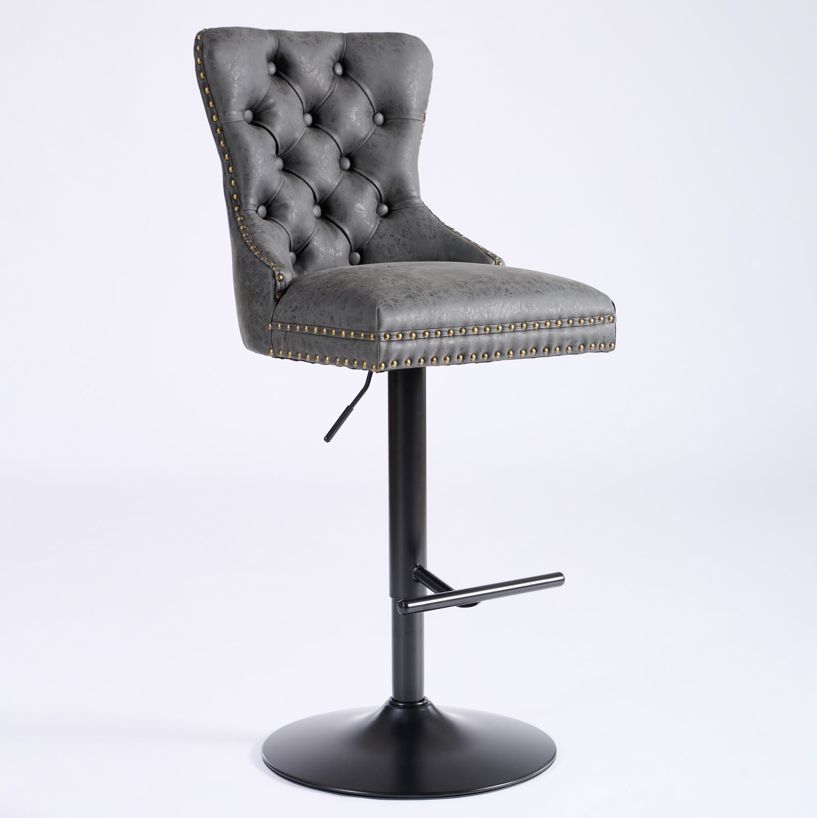 A&A Furniture,Aged And Retro PU Swivel Barstools Adjusatble Seat Height From 26-33 Inch, Modern Bar Stools With Backs Comfortable Tufted For Home Pub And Kitchen Island Black,Set Of 2