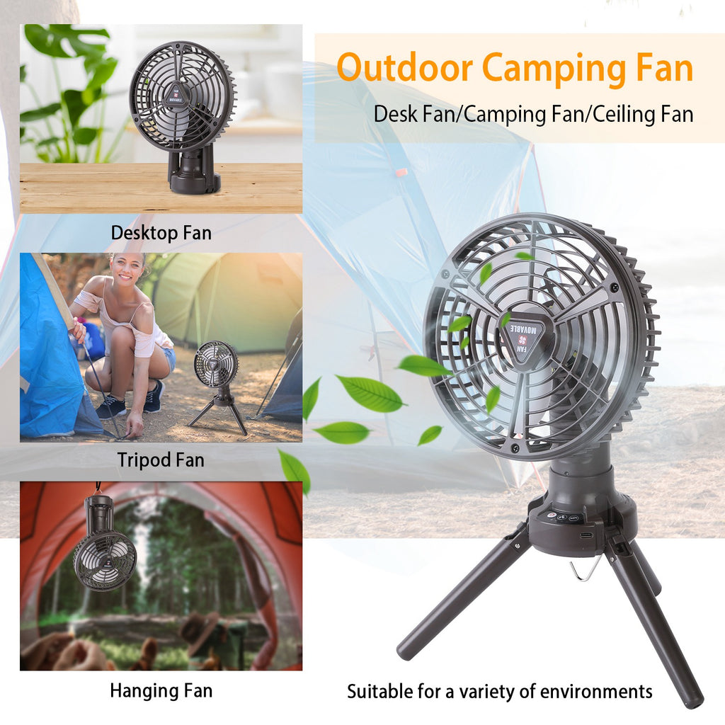 1Pc 10400mah Portable Camping Fan With LED Light Rechargeable Tripod Tent Hanging Fan Lantern Portable Foldable Oscillating Table Fan With 3 Brightness 4 Speeds