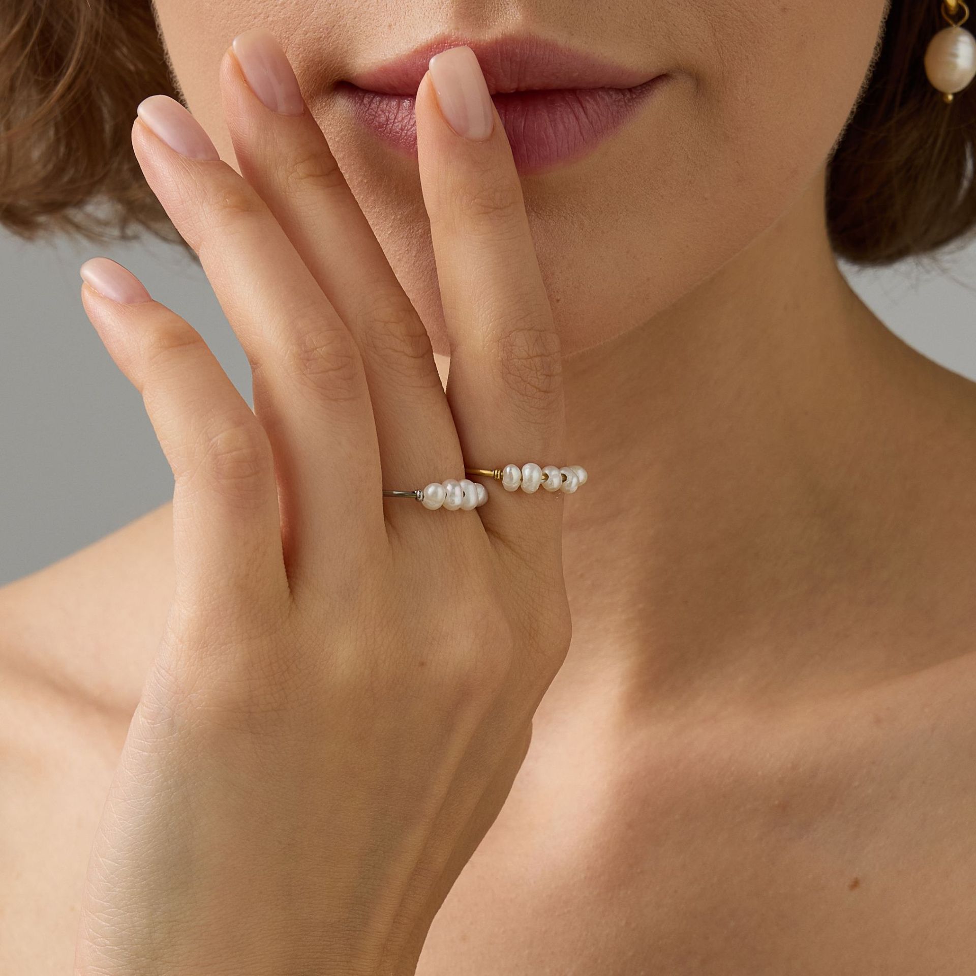 Stainless Steel Natural Freshwater Pearl Ring