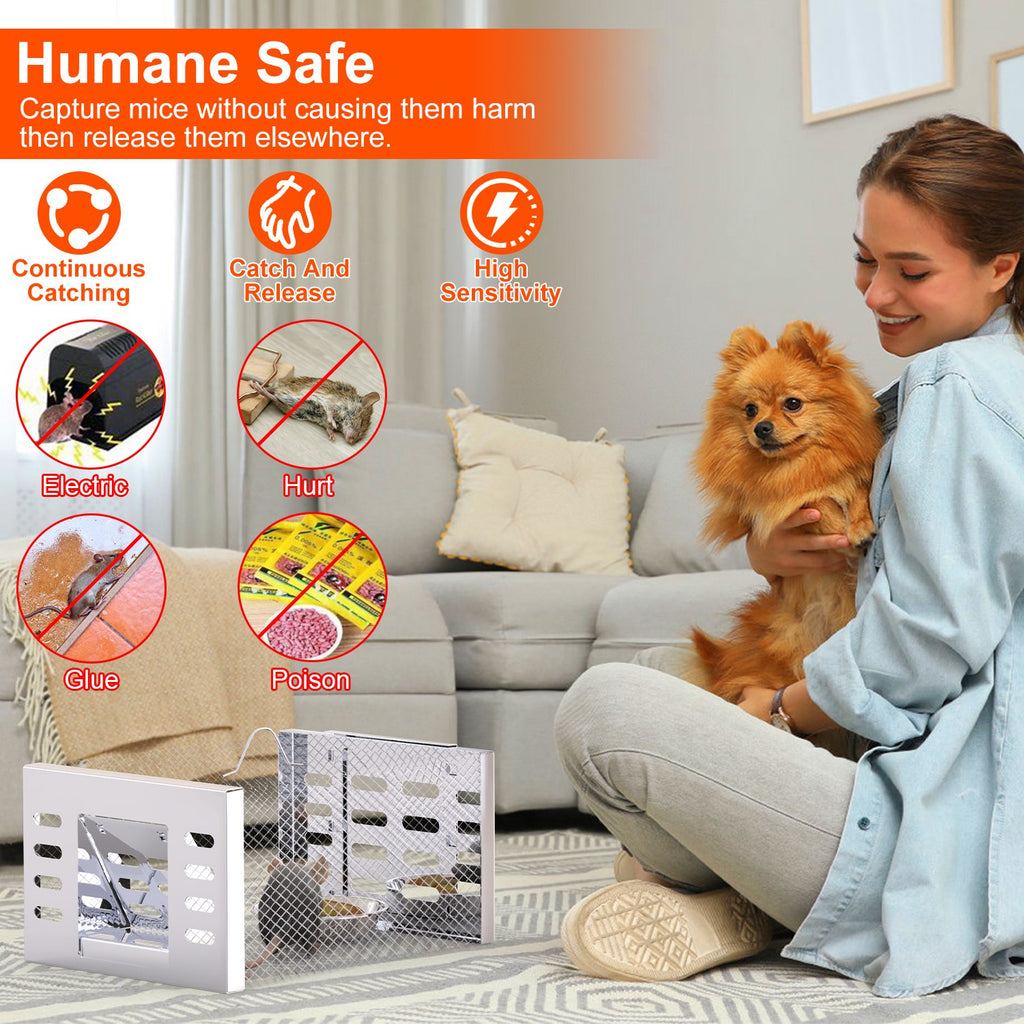 2Pcs Humane Rat Trap Catch And Release Live Mouse Cage Traps With Automatic Continuous Cycle Trapping For Chipmunk Rodent Mouse Small Animals