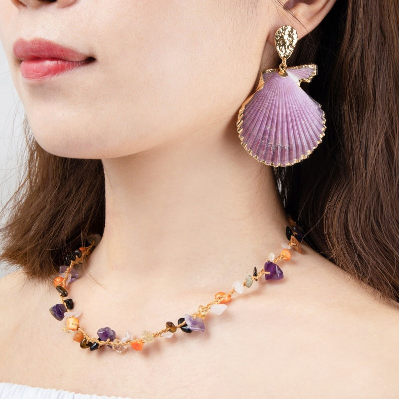 Jane Yin Beach Crushed Stone Handmade Hemp Rope Necklace