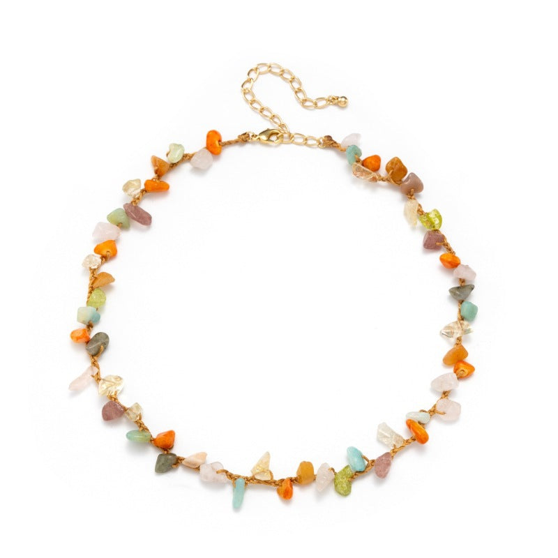 Jane Yin Beach Crushed Stone Handmade Hemp Rope Necklace