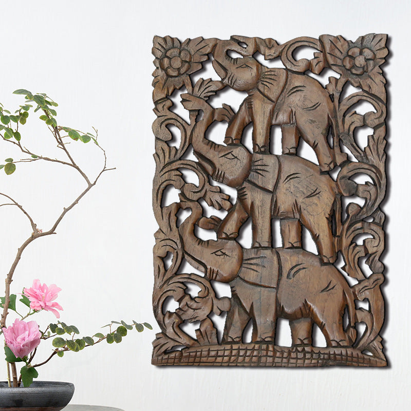 Elephant Solid Wood Carved Board Handicraft Wall Decoration