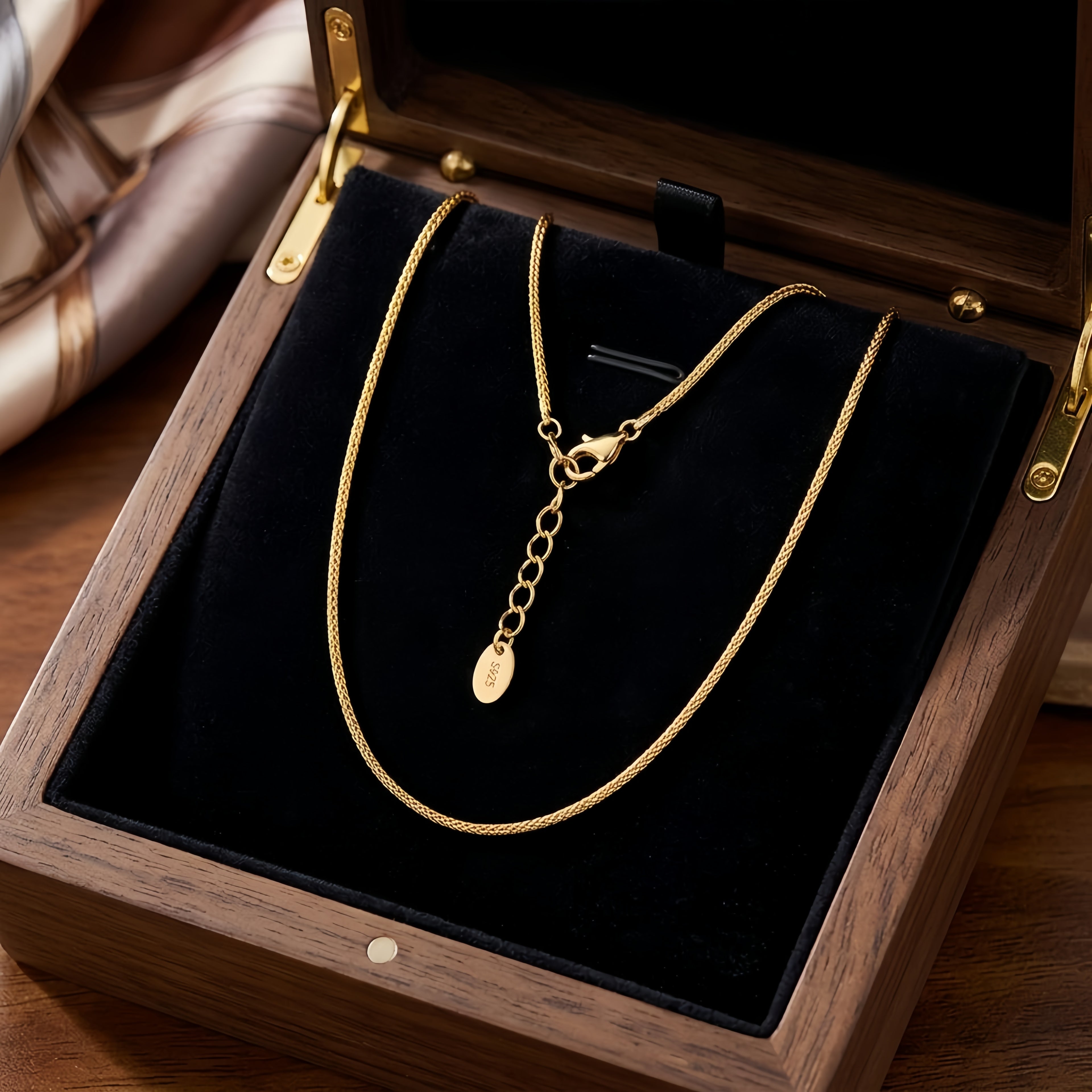 925 Sterling Silver Gold-Plated Adjustable Sterling  Chain Necklace with S Charm