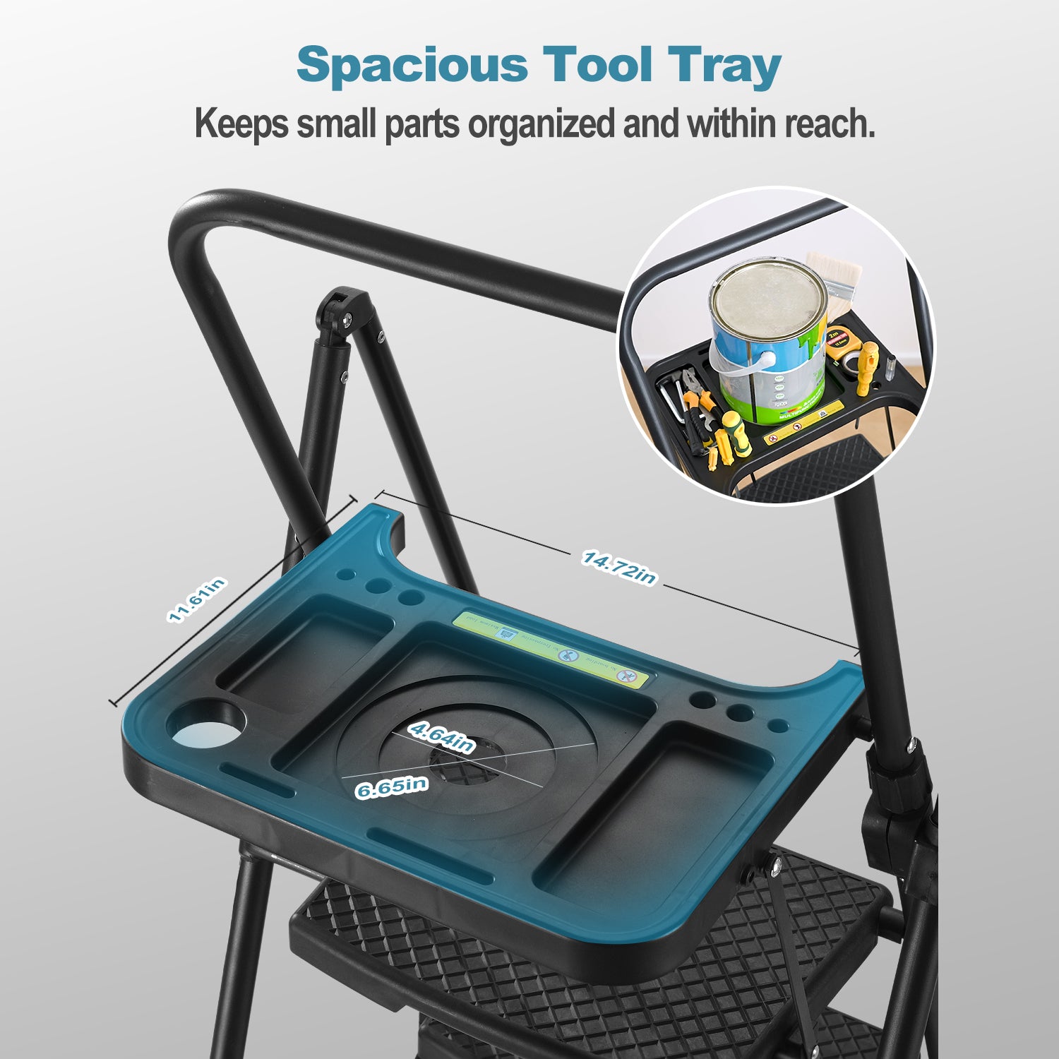 Folding Step Stool With Bandwidth Anti Slip Pedals And Tool Trays, Lightweight And Portable Steel Step Stool, Perfect For Kitchen And Home, Indoor And Outdoor Use, Sturdy Steel Steps 6 Levels