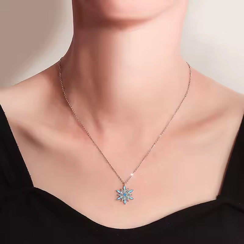 Silver Chain Snowflake Pendant Necklace Made With Austrian Crystals In Silver