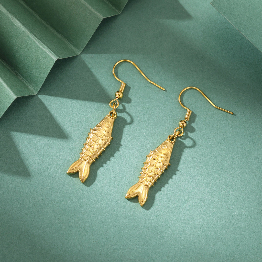 Three-dimensional Small Fish Pendant Stainless Steel Earrings
