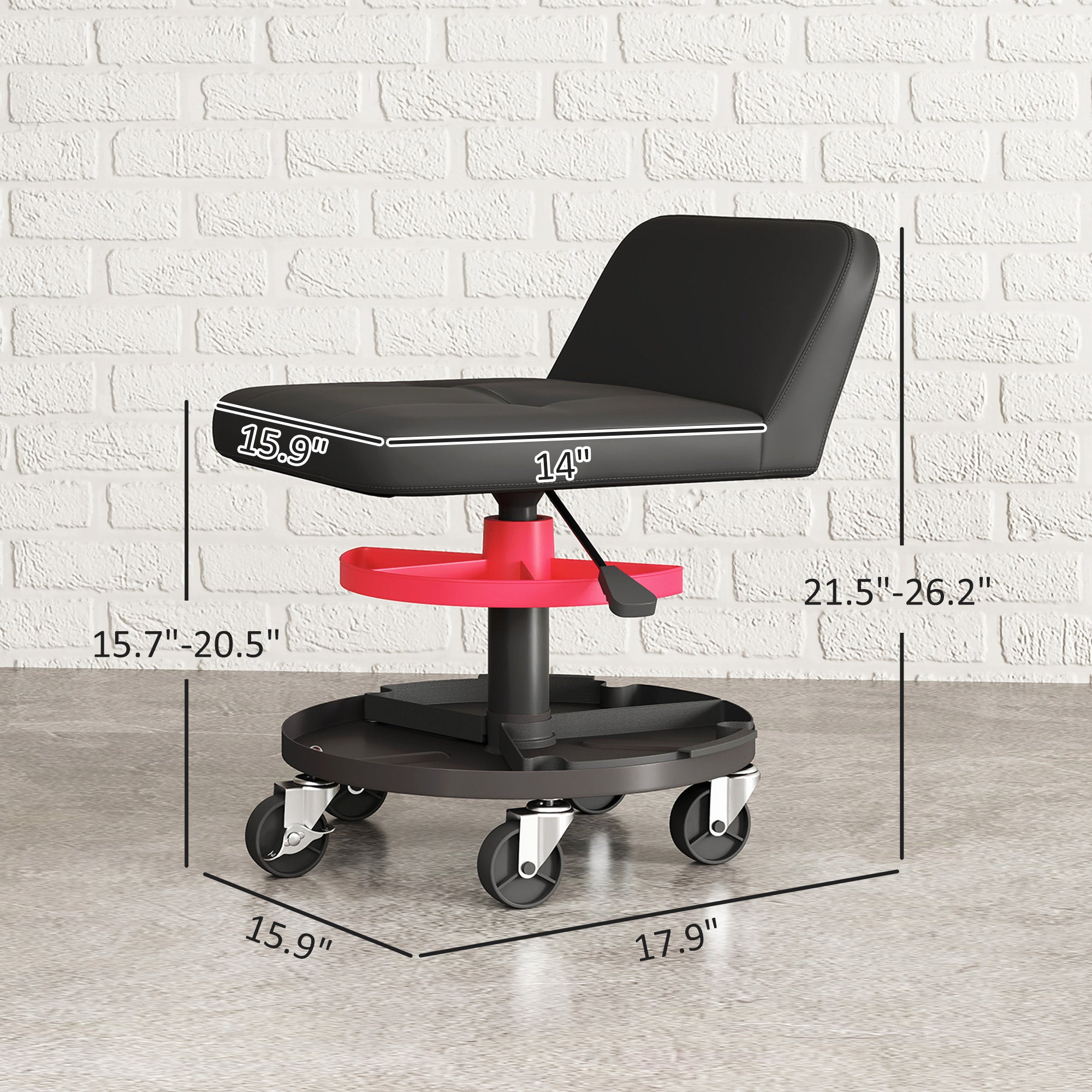 Rolling Creeper Garage Stool, 300 LBS Capacity Mechanic Stool With 360 Wheels, Tool Tray, Adjustable Height, Black
