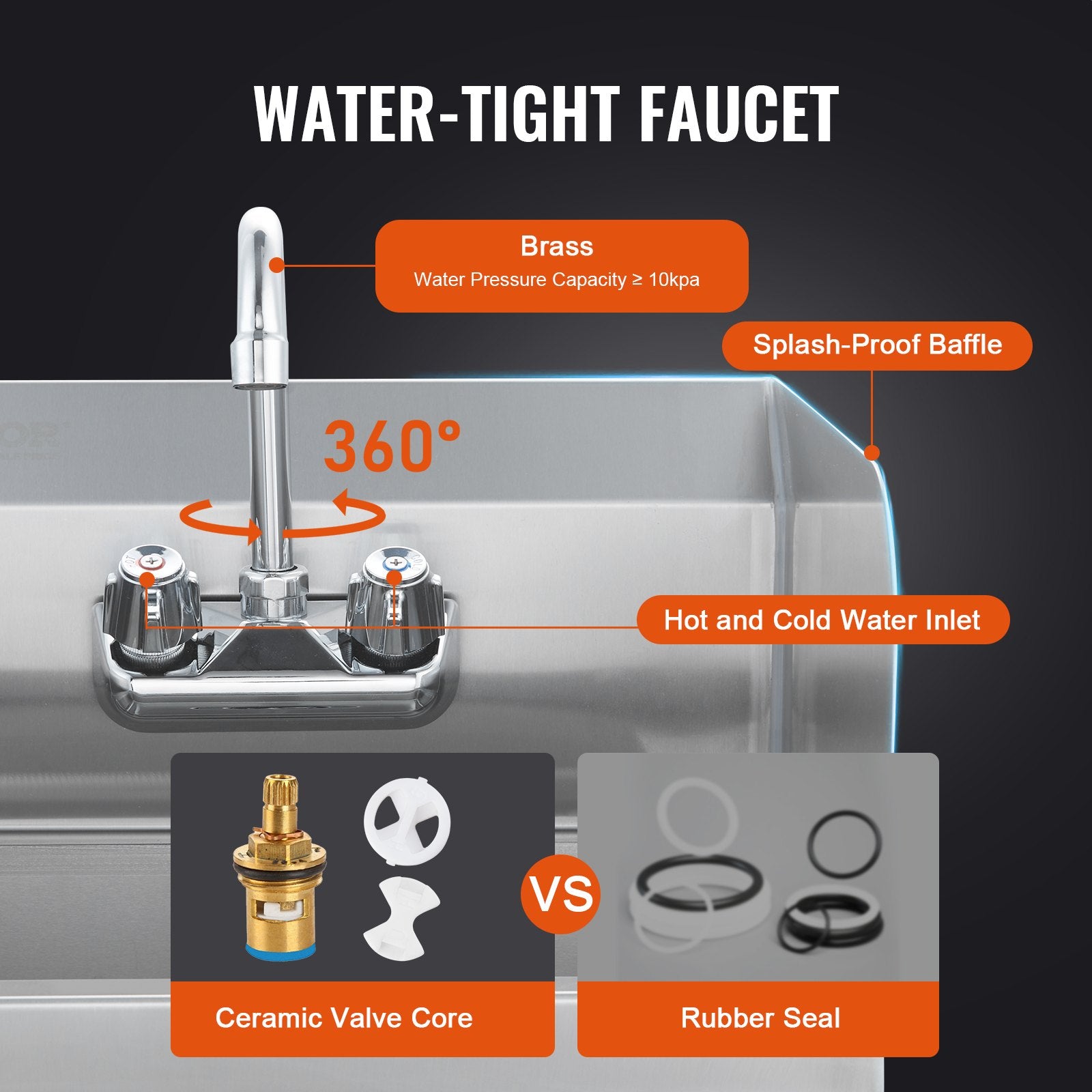 Commercial Hand Sink With Faucet And Side Splash, Stainless Steel Sink For Washing, Small Hand Washing Sink, Wall Mount Hand Basin For Restaurant, Kitchen, Bar, Garage And Home, 17x12.8 Inch