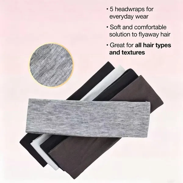 No Damage Stretch Fabric Headbands - Black/White/Grays - All Hair - 5pcs: Hair Styling, Securing Hair
