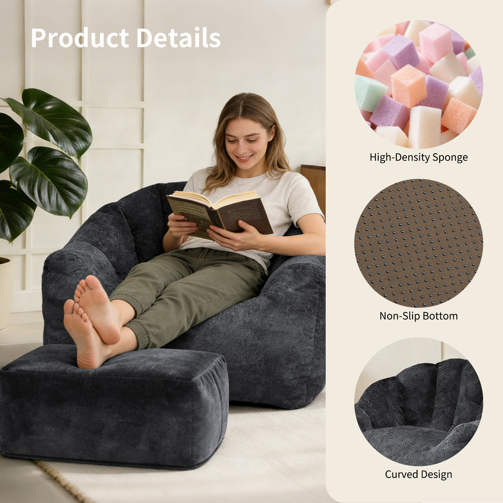 Bean Bag Chair, Armrest Bean Bag Sofa Chair Filled With High-density Foam, Comfortable Lazy Sofa Chair,Bean Bag Chair For The Living Room, Bedroom Reading.