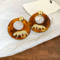 Handmade Maillard Aesthetic Hoops, Amber Resin & Gold Tone C-Shaped Earrings, Vintage Chunky Lightweight Fashion Jewelry, Unique Gift For Her