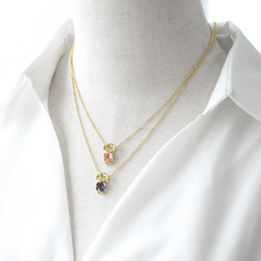 Copper Plated Real-gold Finished Heart Shaped Zircon Pendant Necklace