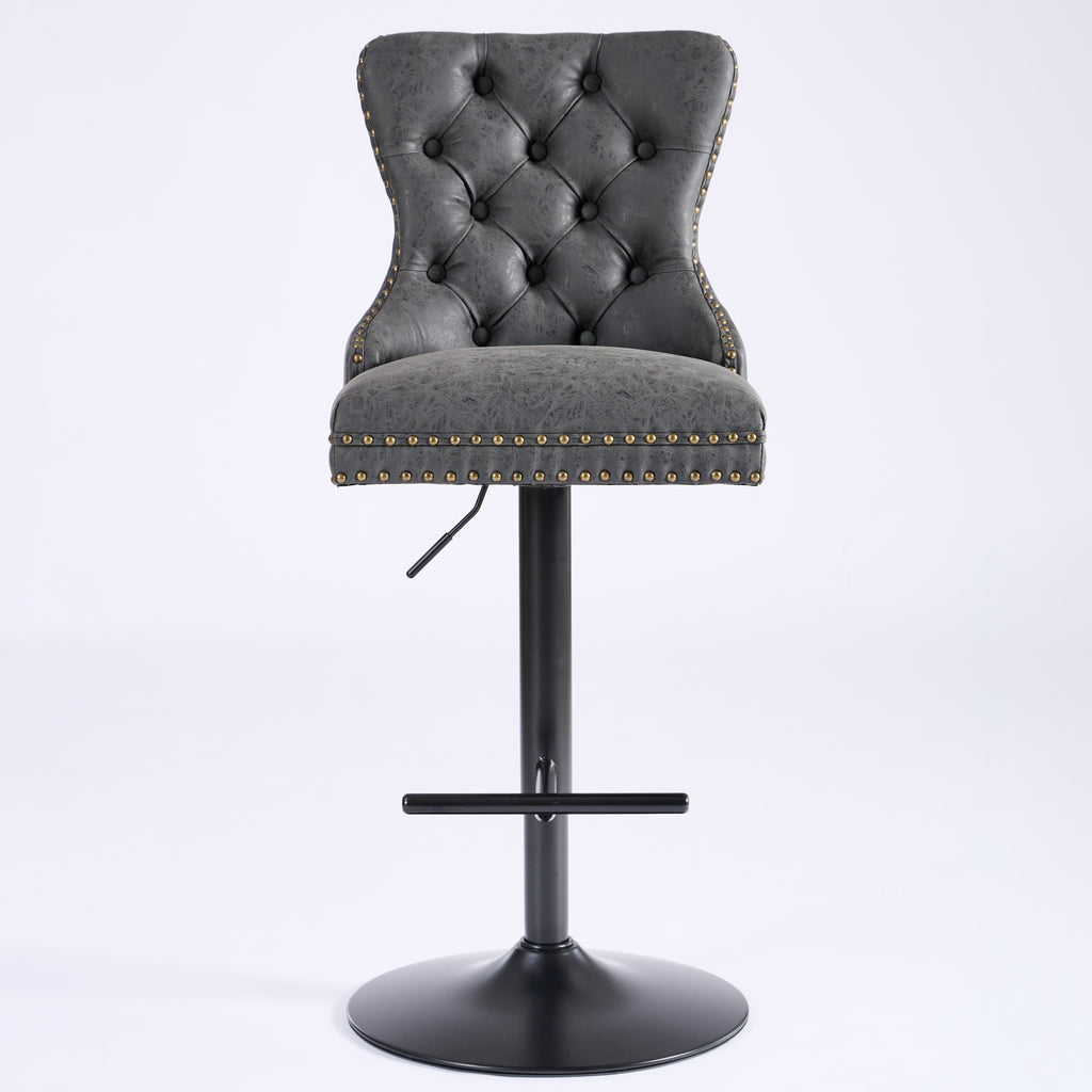 A&A Furniture,Aged And Retro PU Swivel Barstools Adjusatble Seat Height From 26-33 Inch, Modern Bar Stools With Backs Comfortable Tufted For Home Pub And Kitchen Island Black,Set Of 2