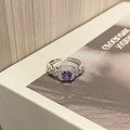 Sweet Cool Geometric Ring Inlaid Purple Zircon Niche Minimalist Style