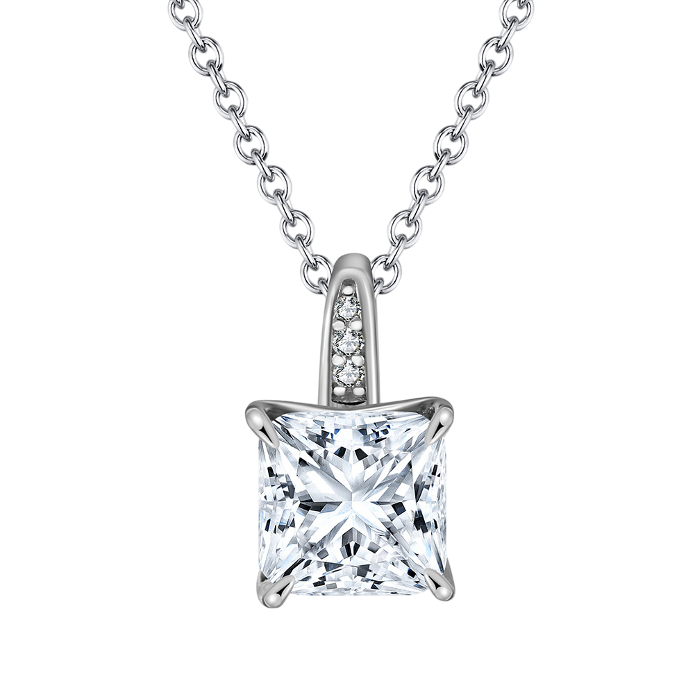 925 Sterling Silver Elegant Square-Cut CZ Pendant Necklace