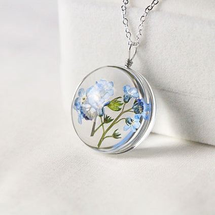Handmade Dry Flower Glass Silver Plated Necklace