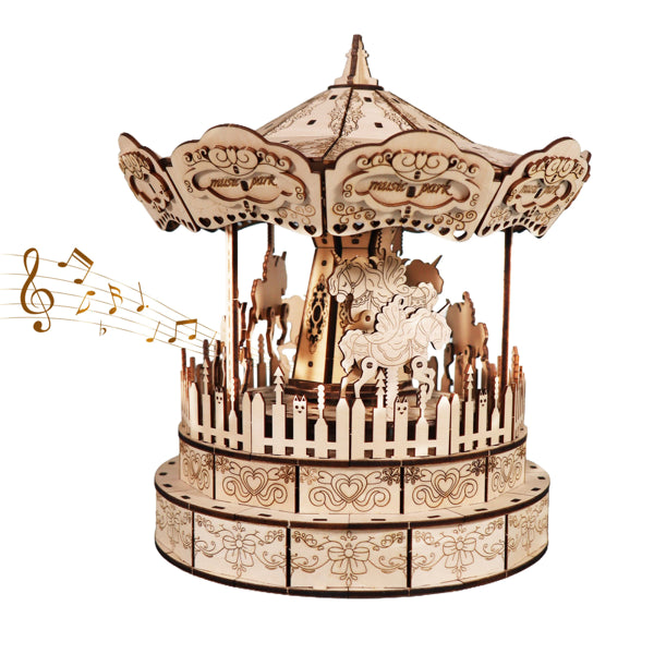 Music Park 3d Wooden Puzzle Carousel Music Box Handmade Assembly Model Kit Holidays Birthdays Christmas Gifts
