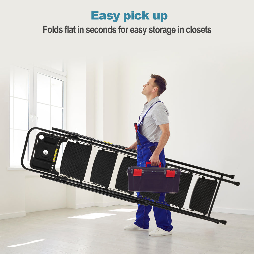 Folding Step Stool With Bandwidth Anti Slip Pedals And Tool Trays, Lightweight And Portable Steel Step Stool, Perfect For Kitchen And Home, Indoor And Outdoor Use, Sturdy Steel Steps 6 Levels