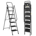 Folding Step Stool With Bandwidth Anti Slip Pedals And Tool Trays, Lightweight And Portable Steel Step Stool, Perfect For Kitchen And Home, Indoor And Outdoor Use, Sturdy Steel Steps 6 Levels