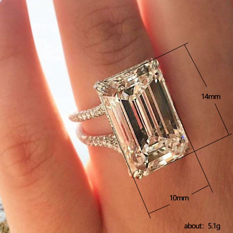 Shiny Extra Large 14 10mm Square Cut Zircon Ring, Exclusive European & American Jewelry For Women