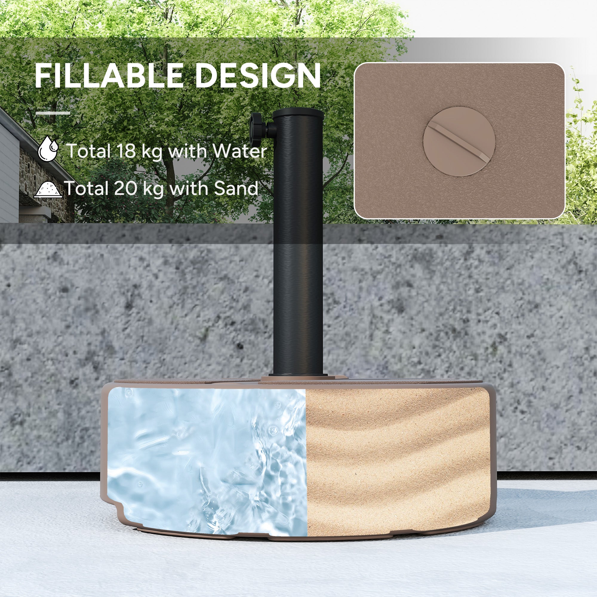 Round Patio Umbrella Base Holder, Heavy Duty Outdoor Umbrella Stand Base, Filled Up To 44lbs With Stand Or 40lbs With Water For Garden, Poolside, Brown